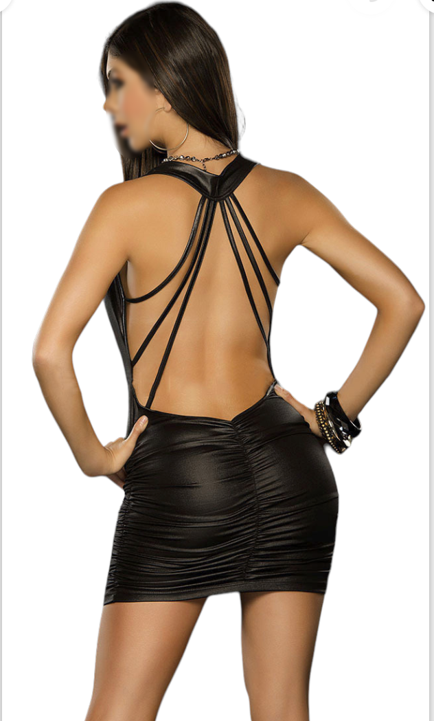 Seduce Me - Synthetic Strappy Backless Mini Dress with Thong