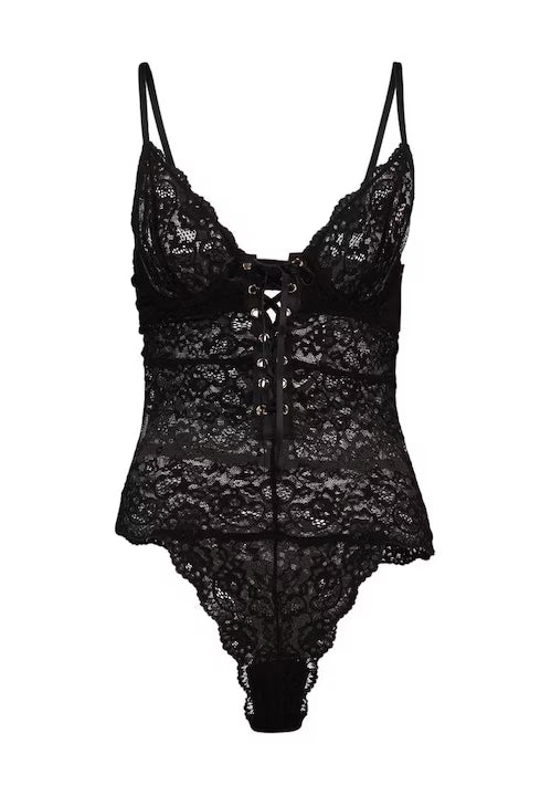 Black lace lingerie set on a white background